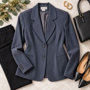 Due Per Due Women’s Blazer Jacket Blue/Grey 100% Silk Size 12 Two Button Career